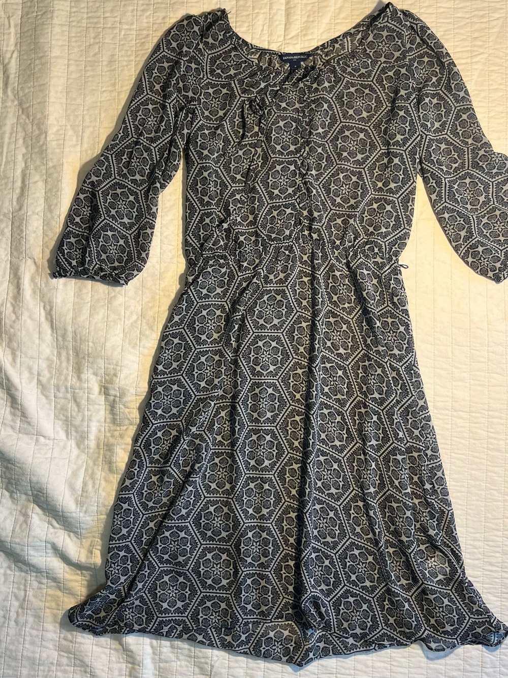 Banana Republic Black and White Geometric Midi Dress sheer